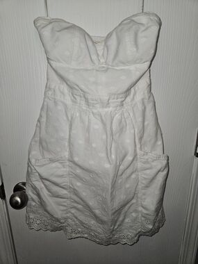 American Eagle Outfitters White Strapless Eyelet Dress